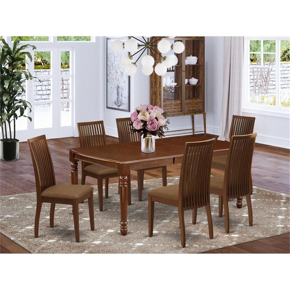 East West Furniture Doip7-Mah-C 7 Piece Kitchen Table Set Consist Of A Rectangle Dining Table With Butterfly Leaf And 6 Linen Fabric Upholstered Dining Chairs, 42X78 Inch, Mahogany
